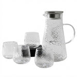 Danny Home 5-Piece Hammered Glass Pitcher and Tumbler Drinkware Set with Stainless Steel Infuser Lid (1790ml) - XF5T-04