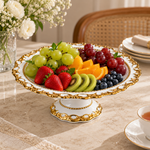 Danny Home Premium White & Gold Line Ceramic Footed Fruit Stand – Elegant Royal Porcelain Cake & Pastry Tray