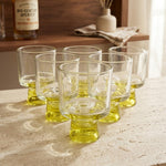 Luxury Colored Base Glass Drinkware Set (Pack of 6) - Yellow Pedestal Water & Juice Glasses