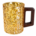 Stylish Amber Glass Drinking Cup with Wooden Handle