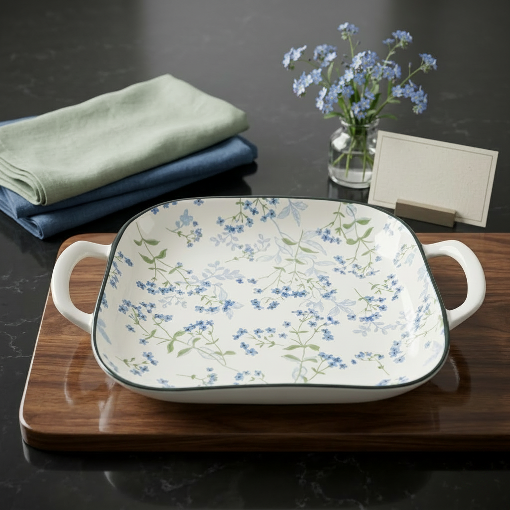 BR2010 Blue Myosotis 9"Sqr Dish W-H8-48c