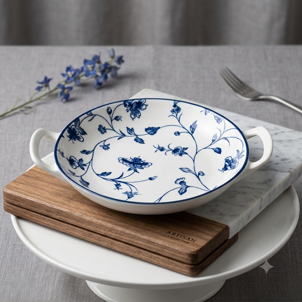 BR2061 Blue Peony 9.75"Rd Dish W-H 36c