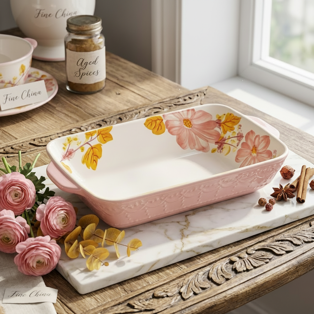 BR2079 Pink Floral 11"Baking Dish 16c