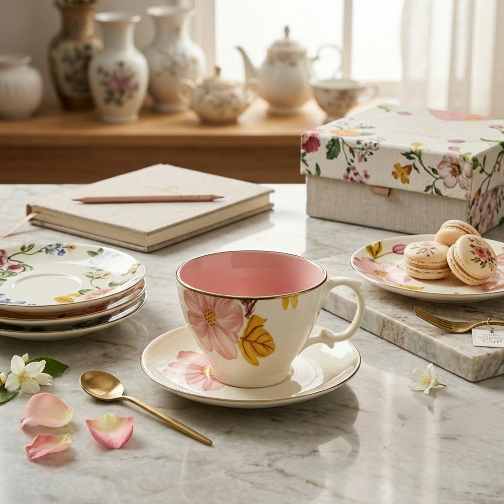 BR2082 Pink Floral 2Pcs CupSet 300ml 64c
