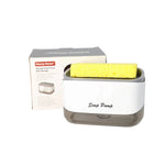 Danny Home Modern White 2-in-1 Sponge Holder & Soap Pump Dispenser Compact ABS Plastic Kitchen Countertop Organizer with Included Sponge