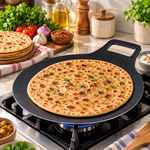 9Nine Premium Non-Stick Aluminum Flat Tawa 35cm with Easy Grip Handle – Black