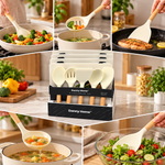 Danny Home Modern Cream Silicone 5-Piece Kitchen Utensil Set with Wooden Handles – Heat-Resistant Non-Stick Cooking Tools