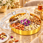Premium Acrylic Dry Fruit Box Golden Multi-Compartment Serving Tray with Transparent Lid