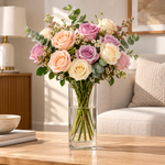 Danny Home Handcrafted Clear Glass Column Vase with Heavy Base – Minimalist Flower & Stem Display