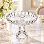 Premium Crystal Footed Serving Plate Embossed Cut Glass Cake Stand & Table Centerpiece Tray