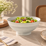 Danny Home 10-Inch White Swirl Glass Serving Bowl (25x11cm) – Gold Rimmed Deep Fruit & Salad Bowl