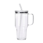 Premium Clear Glass Tumbler with Handle, Lid & Straw – 1 Litre | XF036