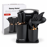 Danny Home Luxury 19-Piece Silicone Utensil &amp; Knife Block Set with Rose Gold Accents &amp; Cutting Board Holder