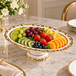 remium White & Gold Line Ceramic Footed Fruit Platter (12") – Large Porcelain Dessert, Pastry & Cake Stand
