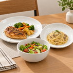 Danny Home Premium Minimalist White Round Porcelain Dinner Set (12Pcs) – Microwave & Dishwasher Safe Tableware