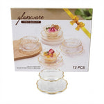 Luxurious Gold-Rimmed Fine Fluted Glass Piyali with Matching Saucers – Set of 6
