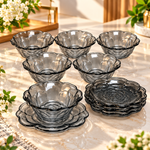 Luxury Rose Smoky Glass Piyali Cup & Saucer Set 6 Cups