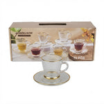 Premium Gold-Rimmed Vertical Ribbed Glass Tea Cup & Saucer Set High Quality Glassware