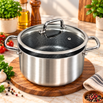 OSFE Premium Stainless Steel Honeycomb Stew Pot with Glass Lid – 24cm