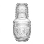 Danny Home Vintage Embossed Glass Bedside Night Carafe Set with Tumbler Glass (600ml)