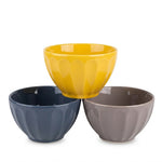 Danny Home 4.25" Porcelain Bowl Set of 3 – Multicolor Fluted Ceramic Snack & Dip Bowls