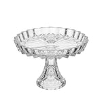 Premium Crystal Footed Serving Plate Embossed Cut Glass Cake Stand & Table Centerpiece Tray