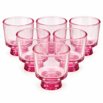 Premium 6Pcs Clear Glass Juice Set with Vibrant Red Footed Base Short Pedestal Drinking Cups for Desserts & Beverages