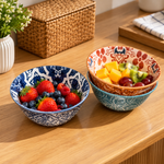 Danny Home 6-Inch Bohemian Ceramic Soup & Cereal Bowl Set (6-Piece) – Vibrant Floral Porcelain Salad Bowls