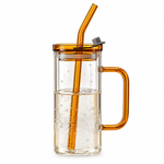Amber Glass Tumbler Mug with Handle, Straw & Lid | Modern Drinkware RXG-120