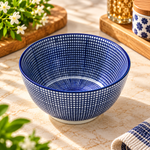 Danny Home 3.75" Blue Cross-Hatch Textured Ceramic Dip & Sauce Bowl