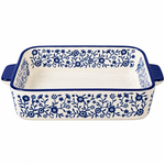 Danny Home 8" Rectangular Ceramic Baking Dish with Handles Blue Floral Porcelain Casserole