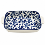 Danny Home 7-Inch Rectangular Ceramic Baking Dish with Handles - Blue Floral Pattern
