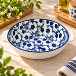 Danny Home Elegant 9" Navy & White Ceramic Casserole & Serving Bowl with Handles
