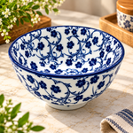 Danny Home 5" Blue Floral Porcelain Soup & Dessert Bowl