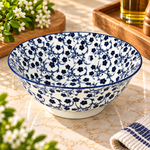 Danny Home 8-Inch Classic Navy Floral Printed Porcelain Serving Bowl