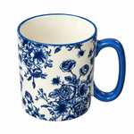 Danny Home 450ml Blue Floral Porcelain Mug with Matching Blue Handle & Rim Classic Blue & White Botanical Ceramic Coffee & Tea Cup