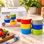 Danny Home 4.25" Ceramic Ramekins Baking & Soufflé Bowl Set – 6 Pcs Multicolor