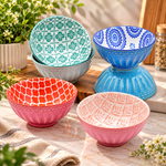 Danny Home 4.75" Bohemian Printed Ceramic Dessert & Snack Bowl Set