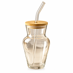 Tapered Clear Glass Tumbler with Bamboo Lid and Glass Straw | Modern Drinkware RXG-058