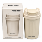 Danny Home 300ml Stainless Steel Vacuum Tumbler Mug with Ceramic Coating Interior & Leak-Proof Flip Lid Mini Cream White Thermal Travel Coffee Cup