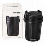 Danny Home 300ml Stainless Steel Vacuum Tumbler Mug with Ceramic Coating Interior & Leak-Proof Flip Lid Mini Matte Black Thermal Travel Coffee Cup
