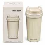 Danny Home 500ml Stainless Steel Vacuum Tumbler Mug with Ceramic Coating Interior & Leak-Proof Flip Lid Cream White Thermal Coffee Travel Cup