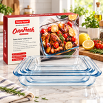 Danny Home 3-Piece Clear Glass Casserole & Baking Dish Set for Oven & Microwave (1L, 1.6L & 2.2L)