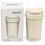 Danny Home 400ml Stainless Steel Vacuum Tumbler Mug with Ceramic Coating Interior & Leak-Proof Flip Lid Compact Cream White Thermal Travel Coffee Cup