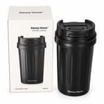 Danny Home 400ml Stainless Steel Vacuum Tumbler Mug with Ceramic Coating Interior & Leak-Proof Flip Lid Matte Black Thermal Travel Coffee