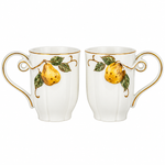 Brilliant Botanical Fruit Ceramic Coffee Mug Set – 2-Piece Gold Trim Orchard Mug Set
