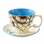 Brilliant Magnolia Ceramic Tea Cup and Saucer Set 300ml – Floral 2-Piece Teacup Set
