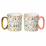 Danny Home Luxury Floral Ceramic Mug 2-Piece Gift Set 310ml – Gold & Pink Accent Handles