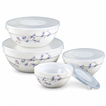 Danny Home 4-Piece Floral Glass Food Preservation Bowl Set with Airtight Lids