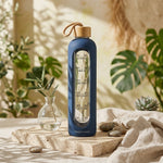 Danny Home 1000ml Motivational Glass Water Bottle with Time Marker & Grey Silicone Sleeve